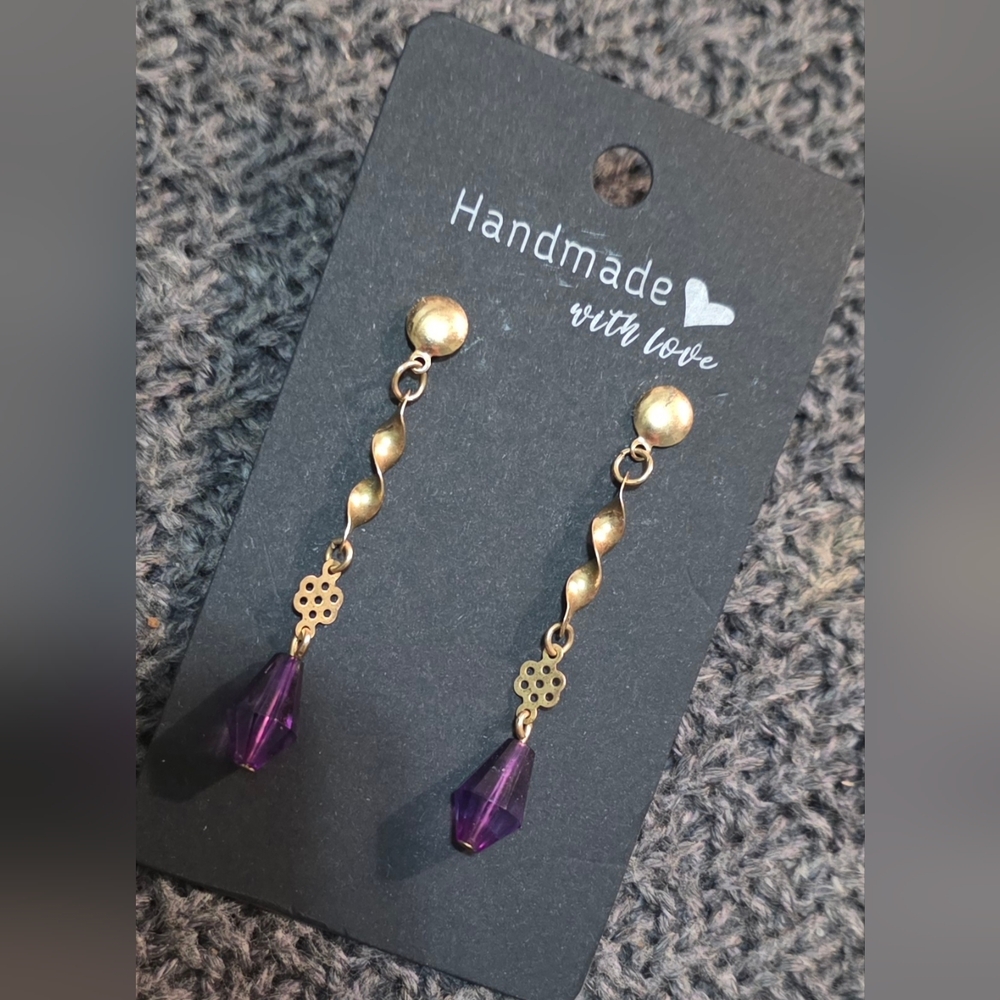 🥳 4/$20  #11. Elegant Gold and Purple Drop Earrings